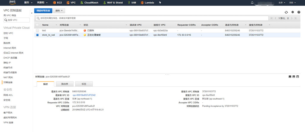 如何创建对等连接(VPC Peer) - 图3