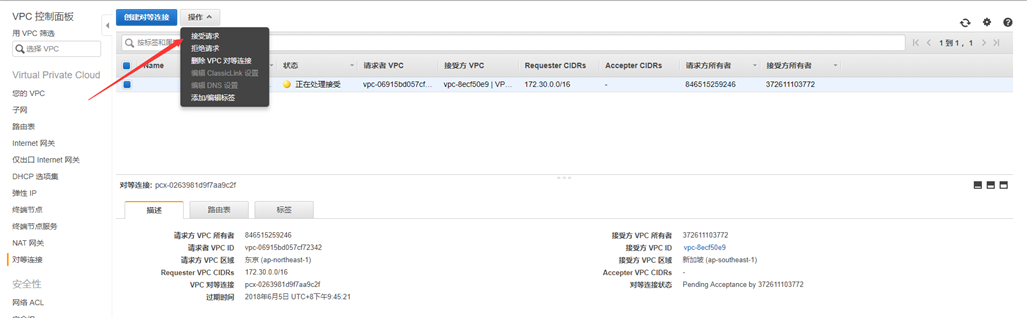 如何创建对等连接(VPC Peer) - 图5