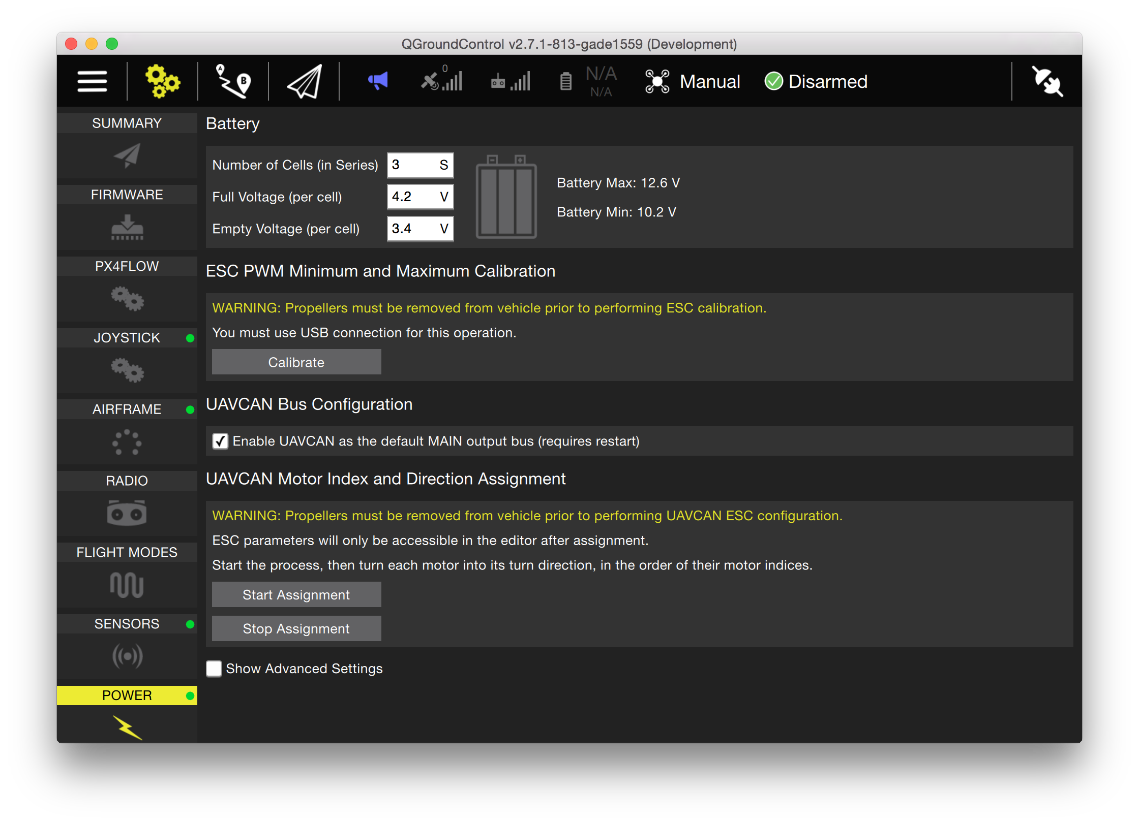 UAVCAN Enumeration Controls (bottom right of image)